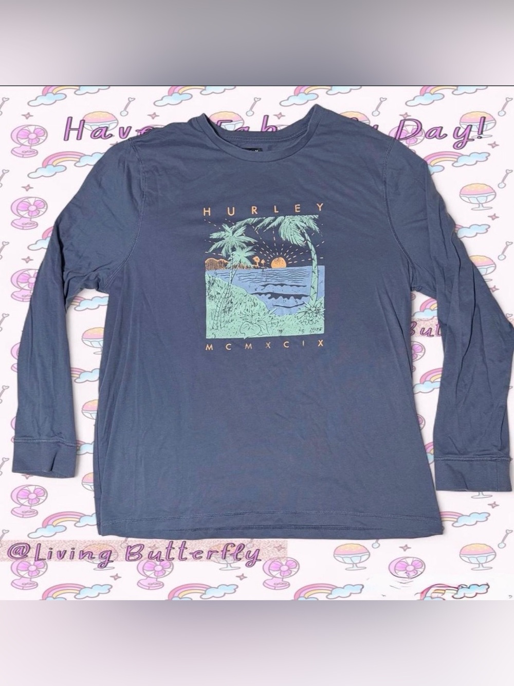 Hurley Men's Blue Graphic Long-Sleeve Tee
